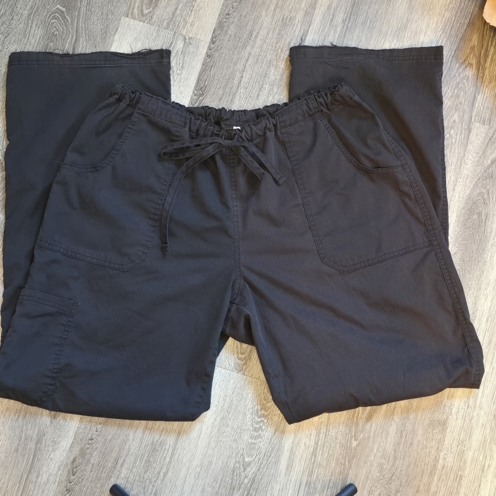 Unisex Black Chef Uniforms Drawstring Pants Used Size L/XL 5 Pockets Frayed Legs
